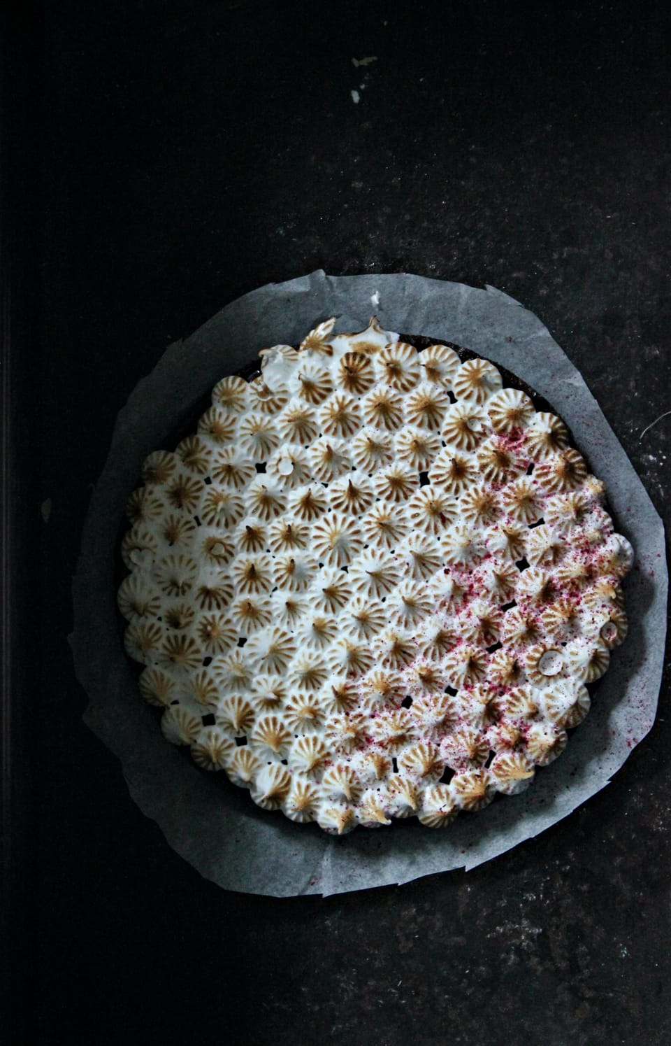 BROWNIE WITH BLACKCURRANT GANACHE AND BURNT MERINGUES