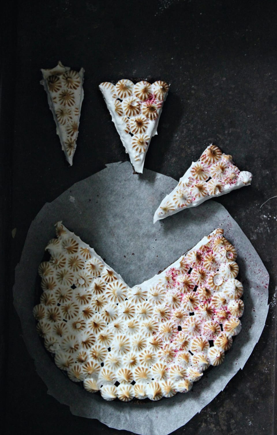 BROWNIE WITH BLACKCURRANT GANACHE AND BURNT MERINGUES