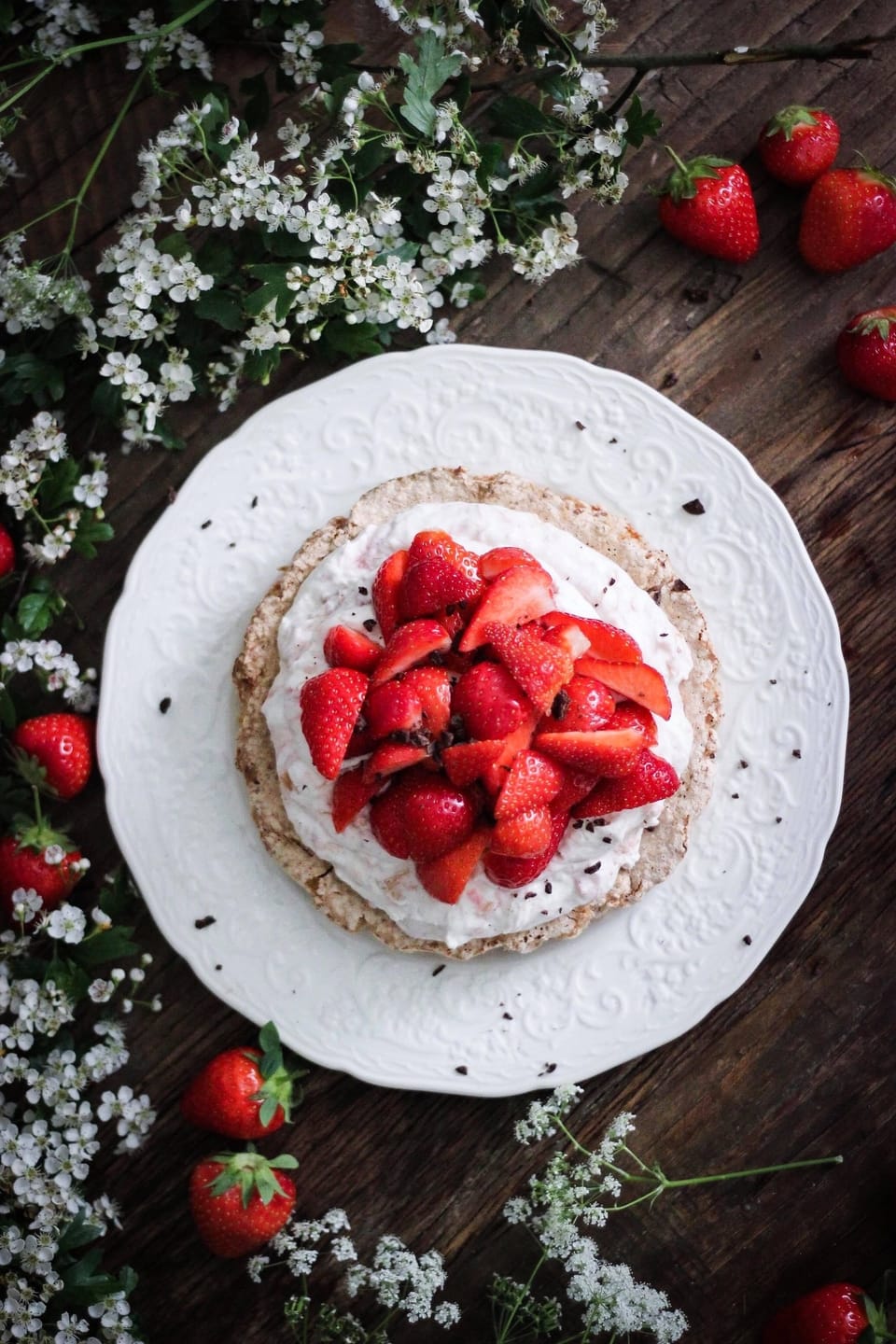 ALMOND RHUBARB CAKE WITH FRESH STRAWBERRIES
