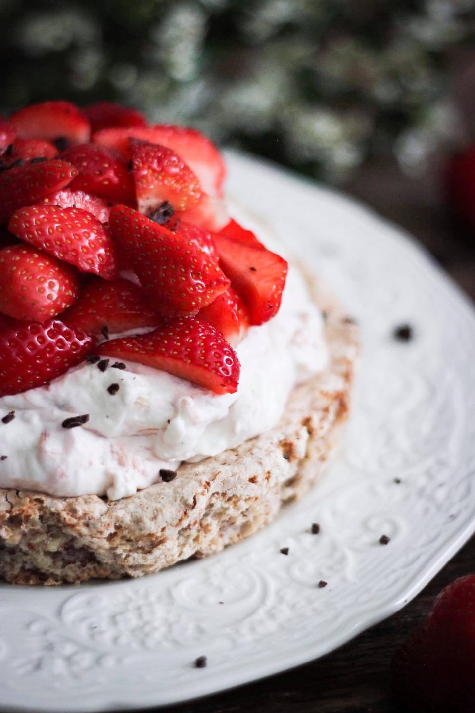 ALMOND RHUBARB CAKE WITH FRESH STRAWBERRIES